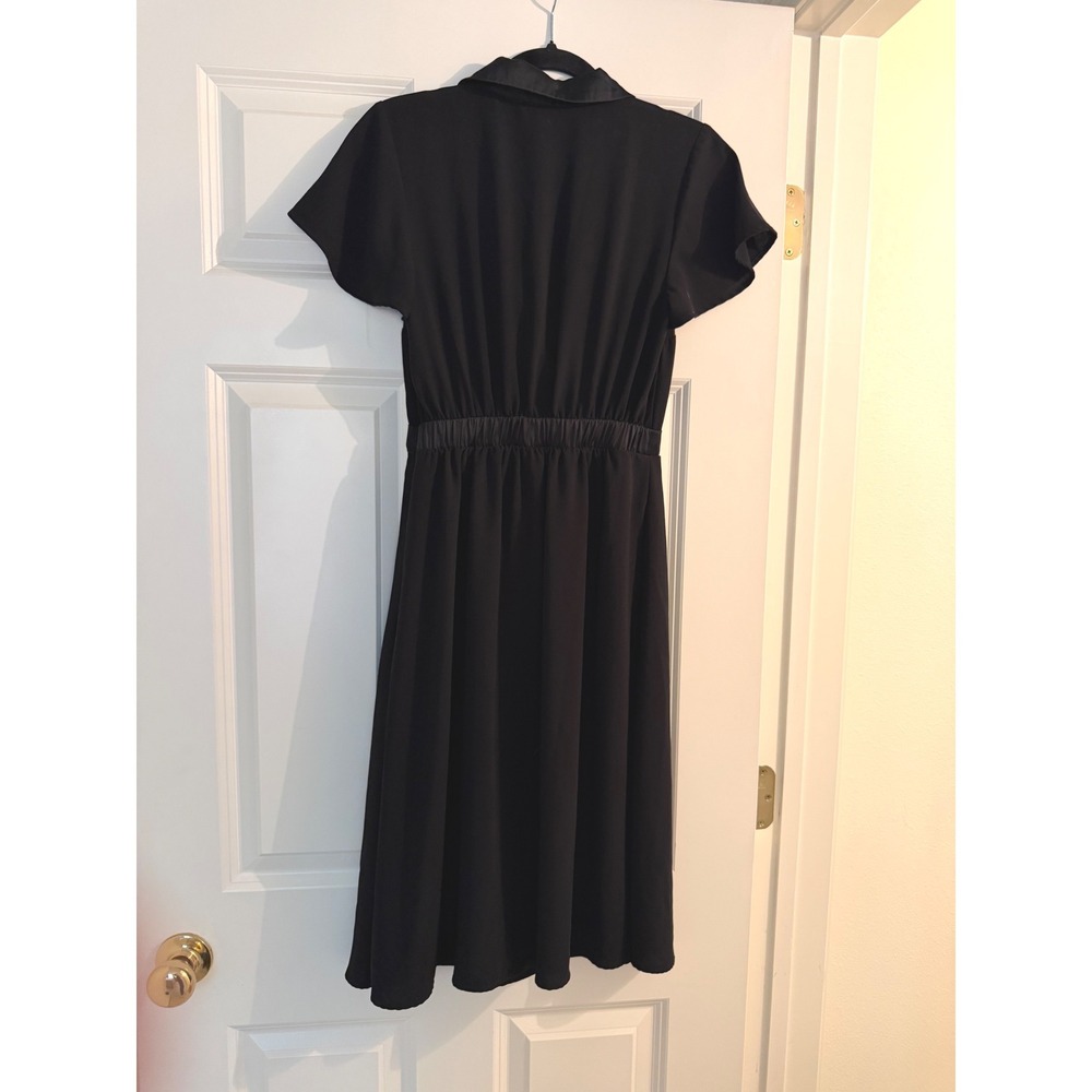ModCloth Black Satin Collar Double Breasted Midi Dress Small Tuxedo Style - Picture 3 of 13